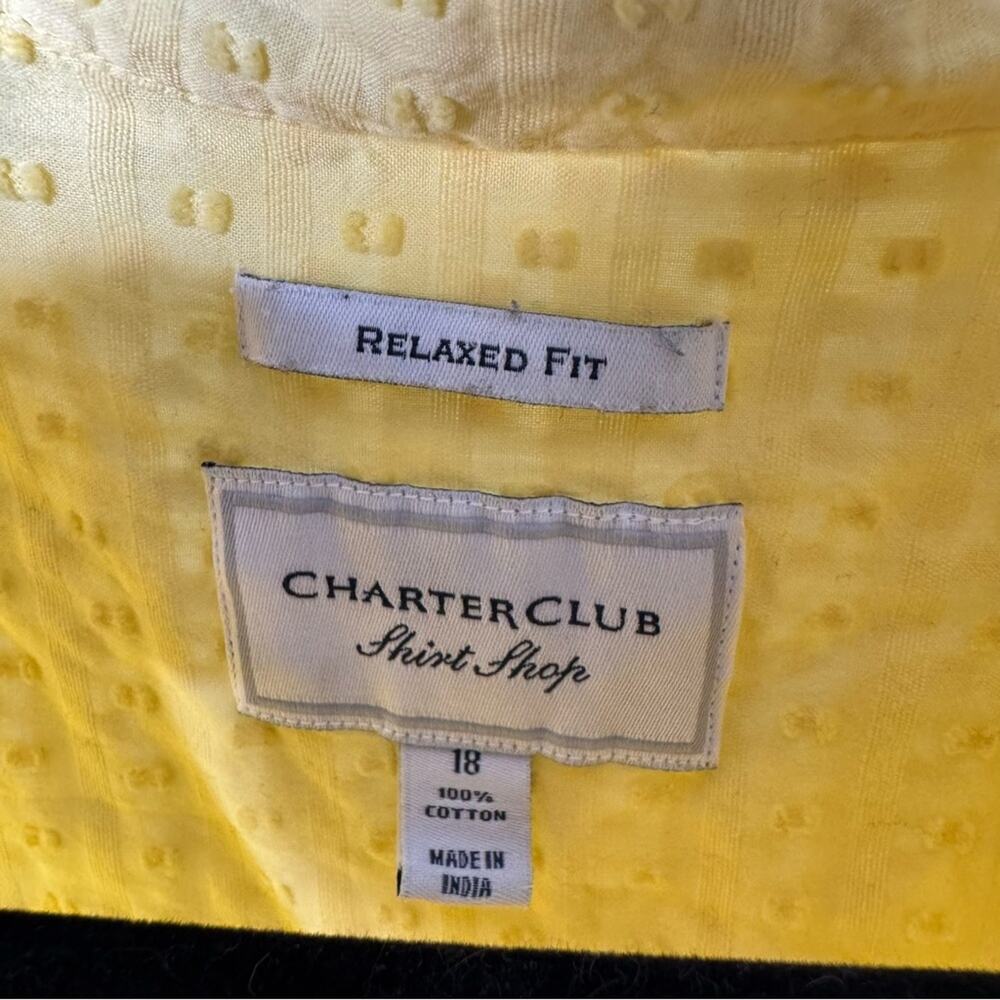 CHARTER CLUB / pastel pale yellow swiss dot textured button down shirt / 18 - Picture 5 of 7